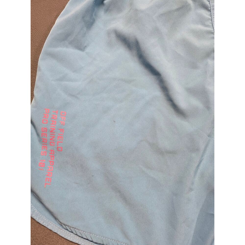 Kids Light Blue Athletic Shorts with Pink Logo - Picture 2 of 11
